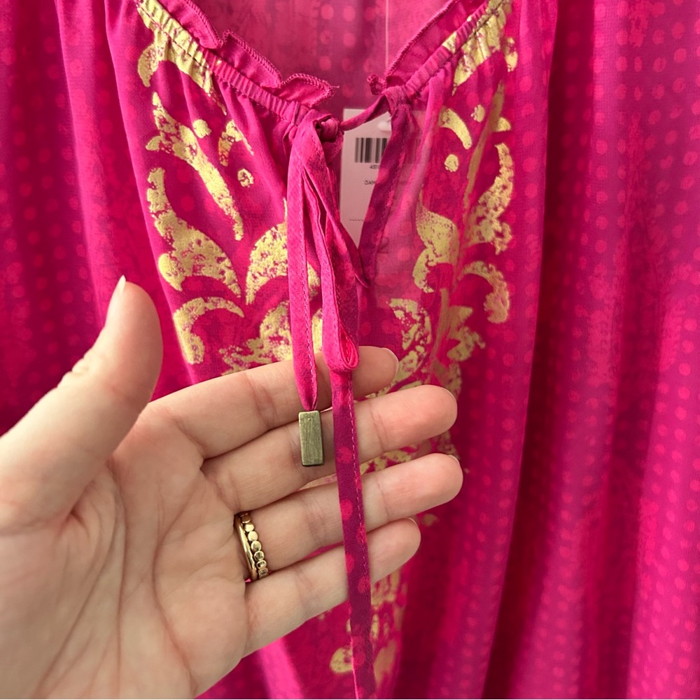 Chico’s Damask Shimmer Lacy Top 3/4 Bengali Pink Sheer Blouse NWT Size Large (2) - Picture 4 of 9